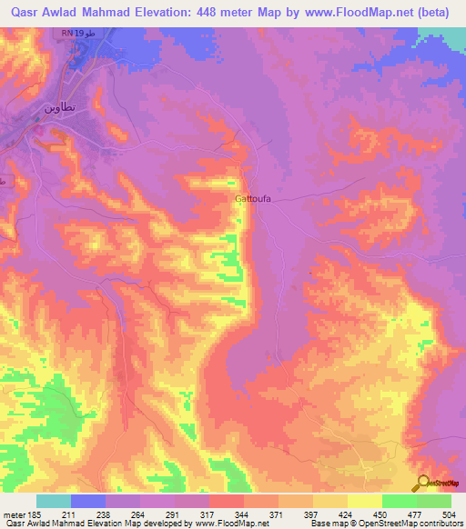 Qasr Awlad Mahmad,Tunisia Elevation Map