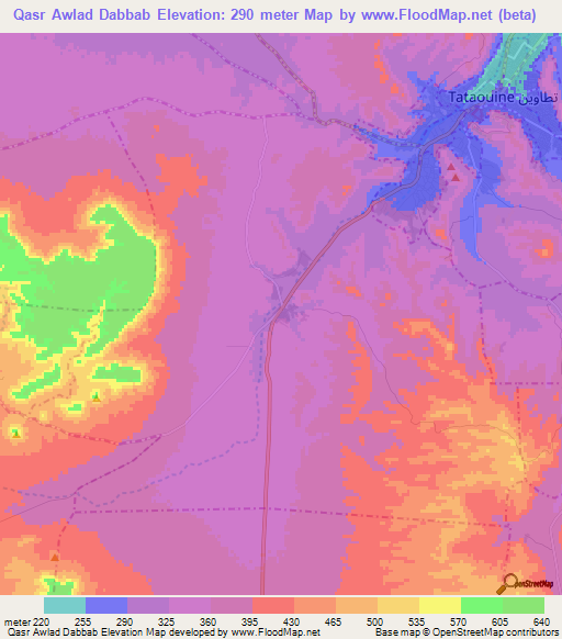 Qasr Awlad Dabbab,Tunisia Elevation Map