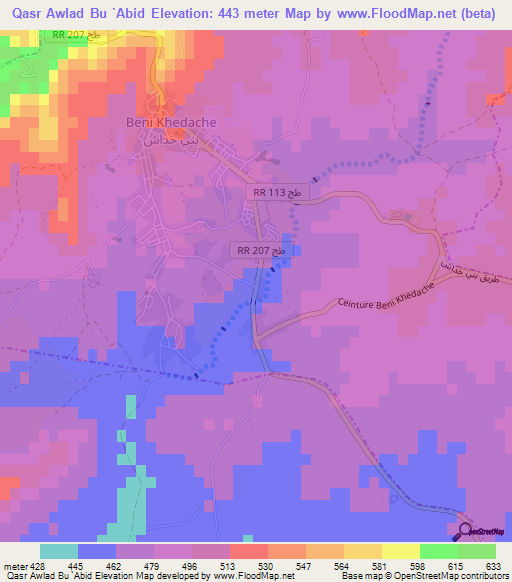 Qasr Awlad Bu `Abid,Tunisia Elevation Map