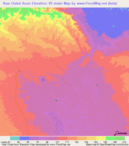 Ksar Ouled Aoun,Tunisia Elevation Map