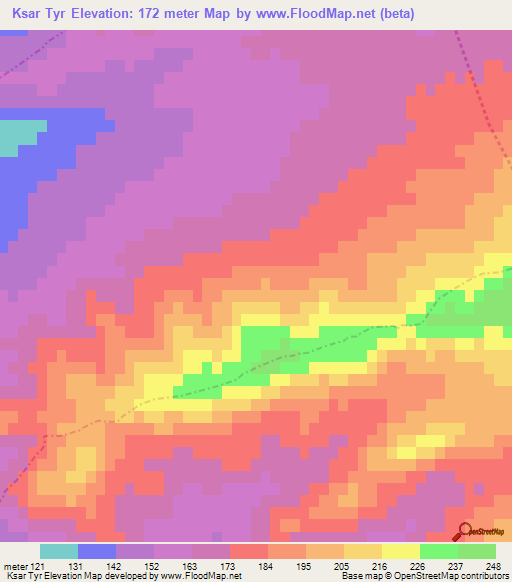 Ksar Tyr,Tunisia Elevation Map