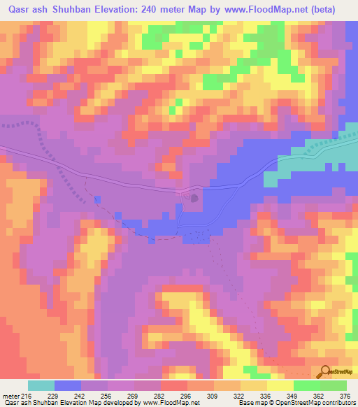 Qasr ash Shuhban,Tunisia Elevation Map