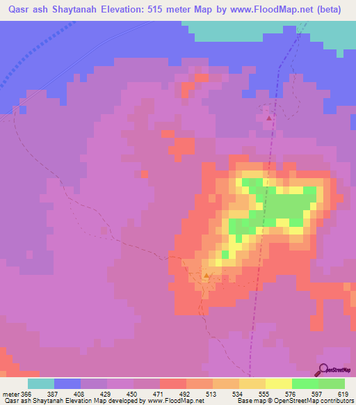 Qasr ash Shaytanah,Tunisia Elevation Map