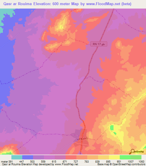 Qasr ar Rouima,Tunisia Elevation Map