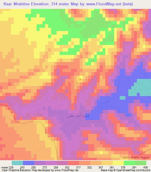 Ksar Mrabtine,Tunisia Elevation Map