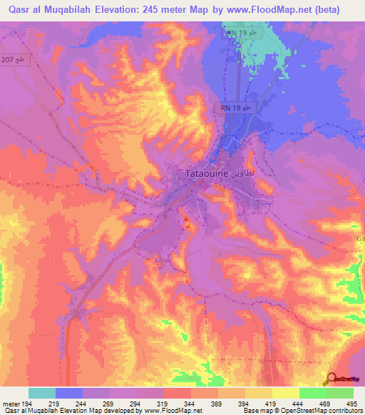 Qasr al Muqabilah,Tunisia Elevation Map