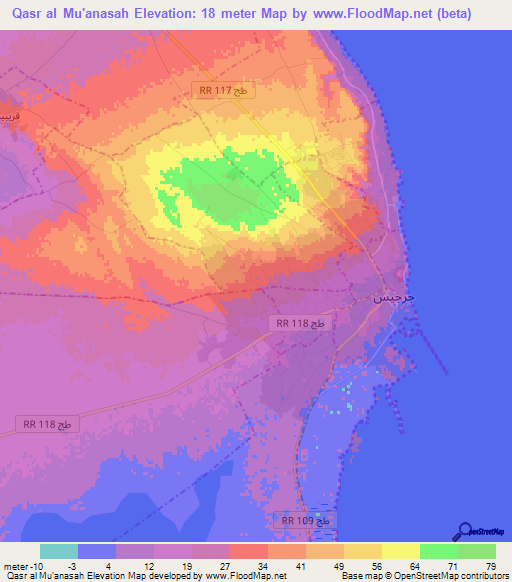 Qasr al Mu'anasah,Tunisia Elevation Map