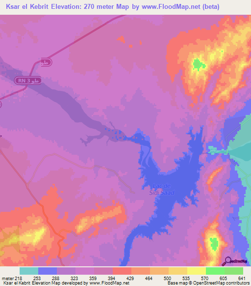 Ksar el Kebrit,Tunisia Elevation Map