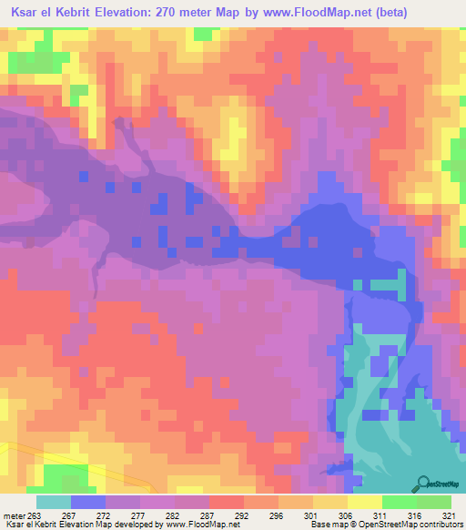 Ksar el Kebrit,Tunisia Elevation Map