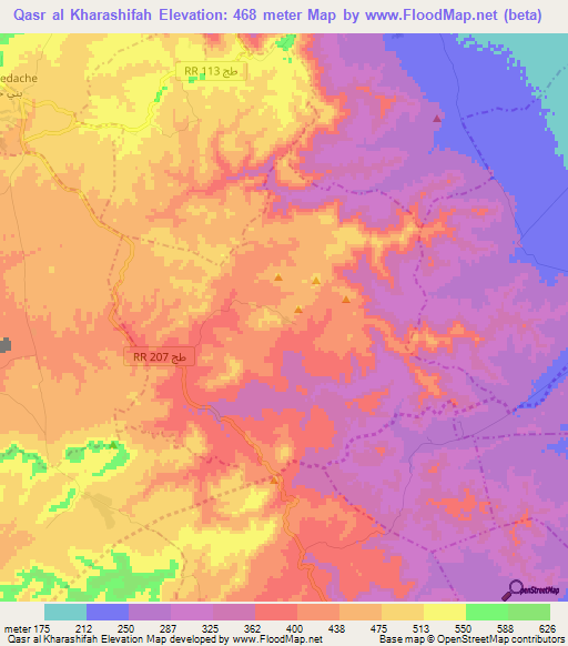 Qasr al Kharashifah,Tunisia Elevation Map