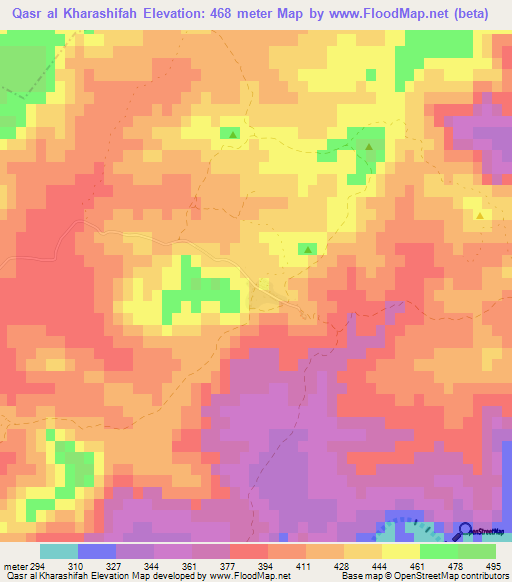 Qasr al Kharashifah,Tunisia Elevation Map
