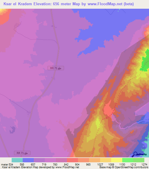 Ksar el Kradem,Tunisia Elevation Map