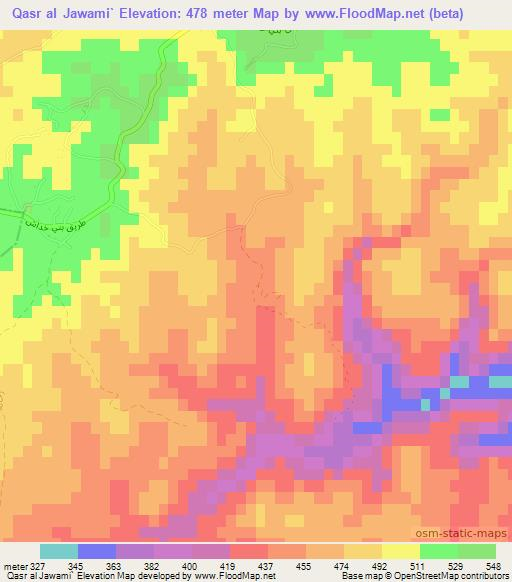 Qasr al Jawami`,Tunisia Elevation Map