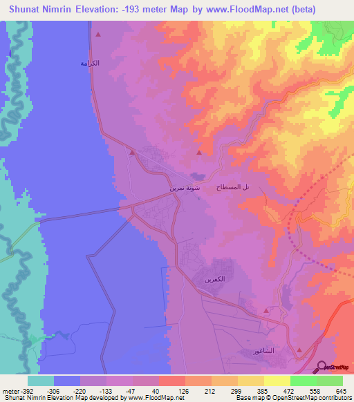 Shunat Nimrin,Jordan Elevation Map
