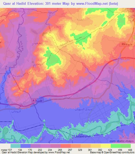 Qasr al Hadid,Tunisia Elevation Map