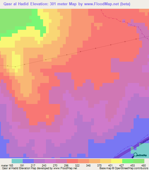 Qasr al Hadid,Tunisia Elevation Map