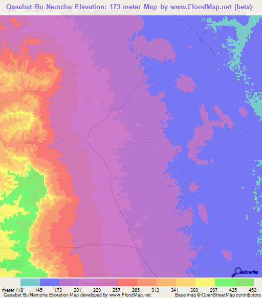 Qasabat Bu Nemcha,Tunisia Elevation Map