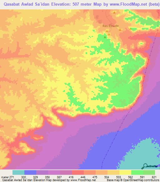 Qasabat Awlad Sa`idan,Tunisia Elevation Map