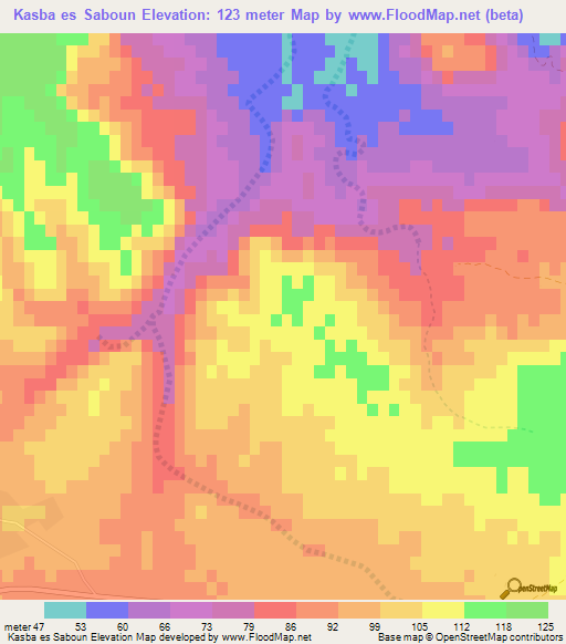 Kasba es Saboun,Tunisia Elevation Map