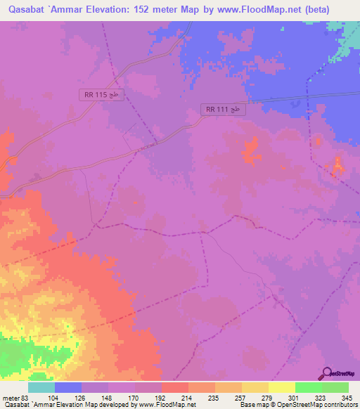 Qasabat `Ammar,Tunisia Elevation Map