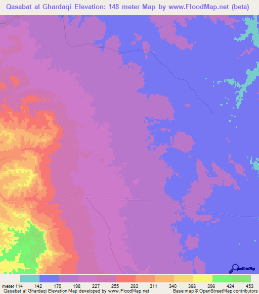 Qasabat al Ghardaqi,Tunisia Elevation Map