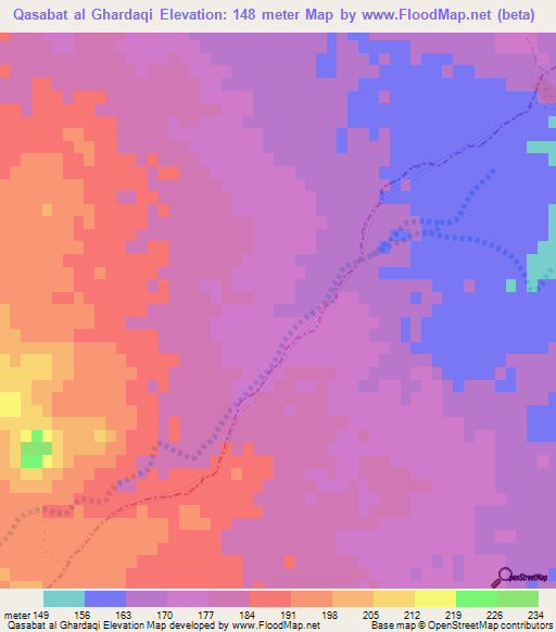 Qasabat al Ghardaqi,Tunisia Elevation Map