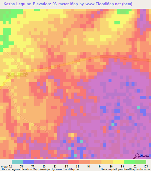 Kasba Leguine,Tunisia Elevation Map