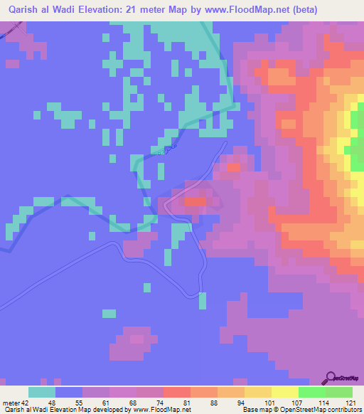 Qarish al Wadi,Tunisia Elevation Map