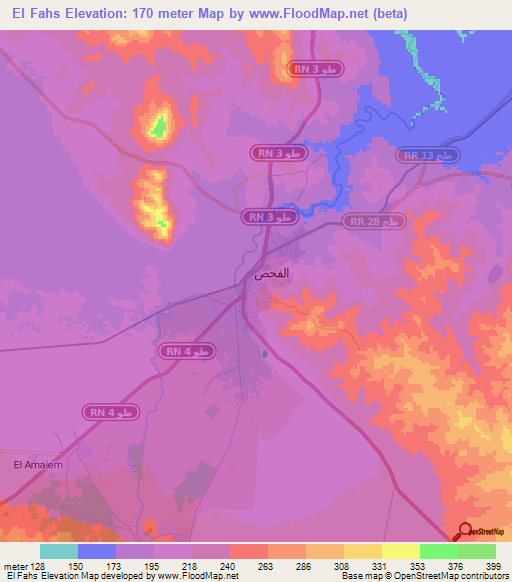 El Fahs,Tunisia Elevation Map