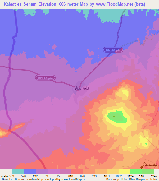 Kalaat es Senam,Tunisia Elevation Map