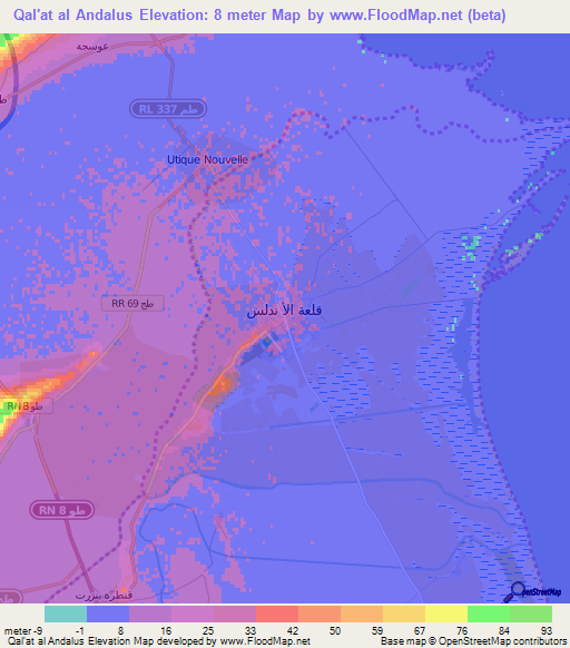 Qal'at al Andalus,Tunisia Elevation Map