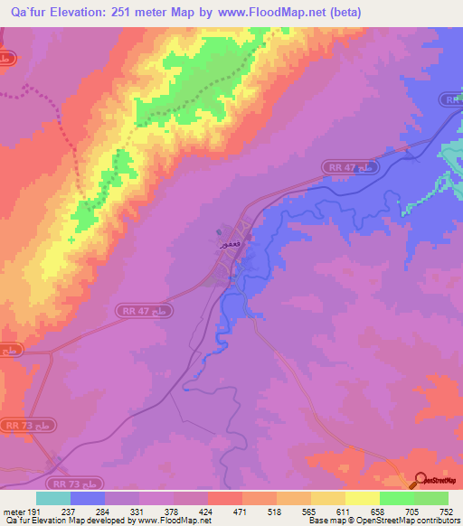 Qa`fur,Tunisia Elevation Map
