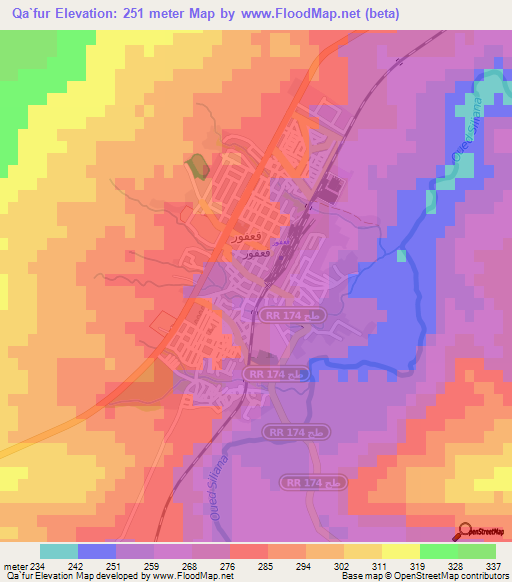 Qa`fur,Tunisia Elevation Map
