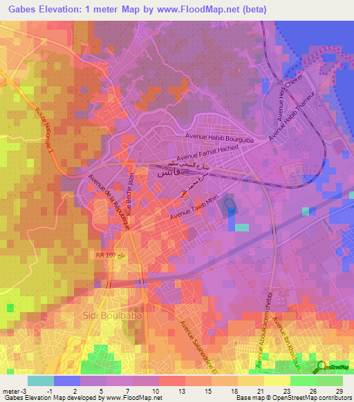 Gabes,Tunisia Elevation Map