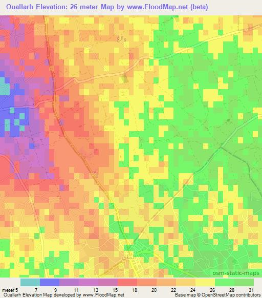 Ouallarh,Tunisia Elevation Map