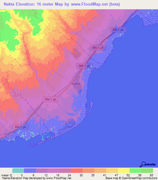 Nakta,Tunisia Elevation Map