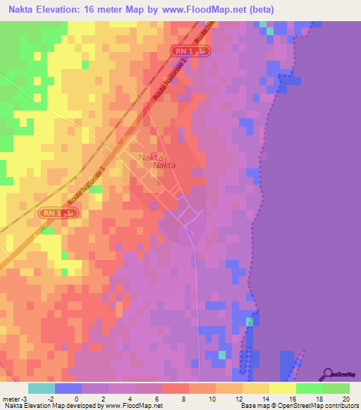 Nakta,Tunisia Elevation Map
