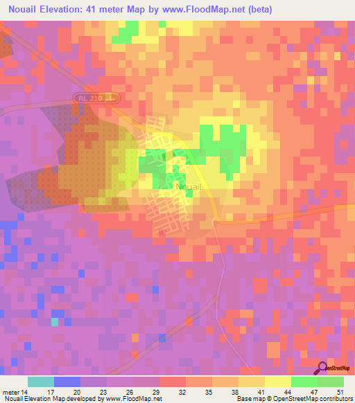 Nouail,Tunisia Elevation Map