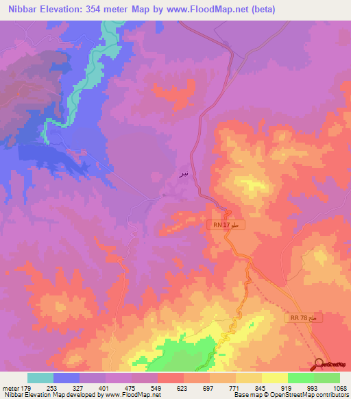 Nibbar,Tunisia Elevation Map