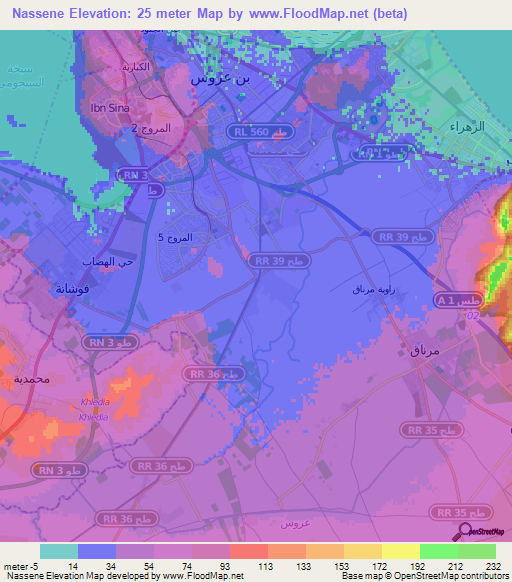 Nassene,Tunisia Elevation Map