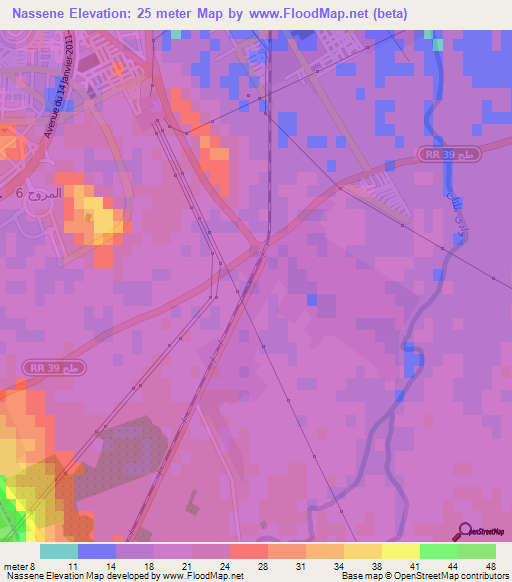 Nassene,Tunisia Elevation Map