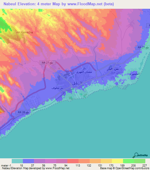 Nabeul,Tunisia Elevation Map