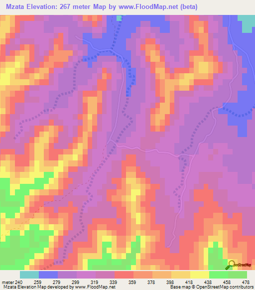 Mzata,Tunisia Elevation Map