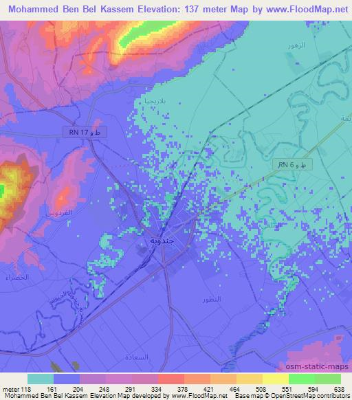 Mohammed Ben Bel Kassem,Tunisia Elevation Map