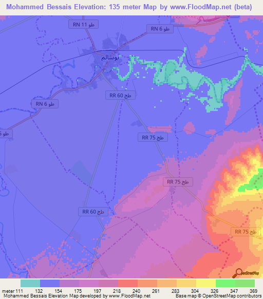 Mohammed Bessais,Tunisia Elevation Map
