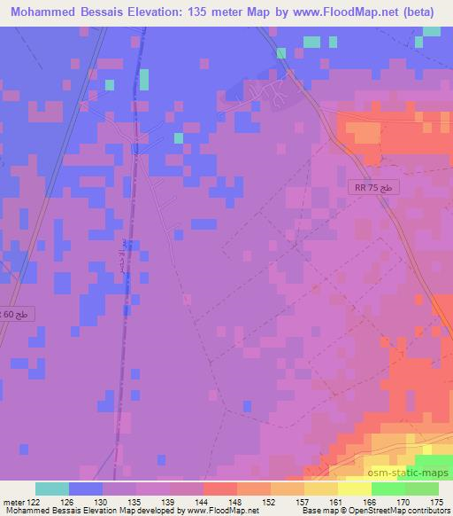 Mohammed Bessais,Tunisia Elevation Map