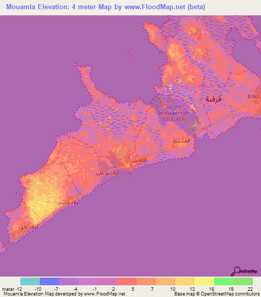 Mouamla,Tunisia Elevation Map