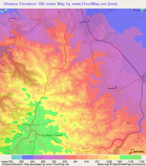 Shatana,Jordan Elevation Map