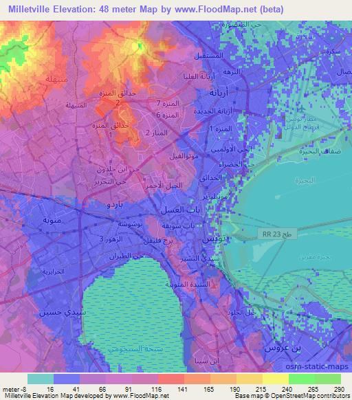 Milletville,Tunisia Elevation Map