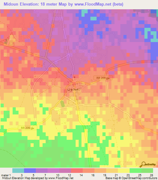 Midoun,Tunisia Elevation Map
